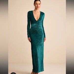 Lulus Demaline Emerald Velvet Striped Backless Maxi Dress Green - Size L